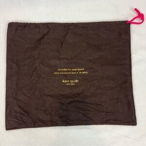 Kate Spade NY Purse Dust Cover Bag 13.5”x 11” Medium Brown Drawstring Gold Logo